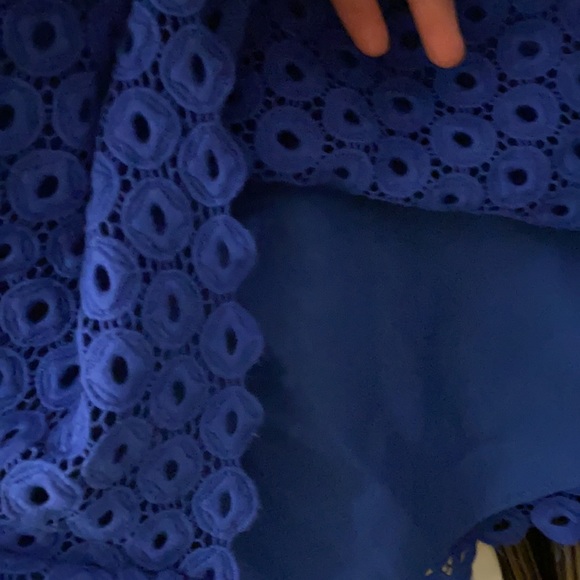 ALEXIS Blue Short Sleeve Crochet Top Worn ONCE S - Picture 5 of 5